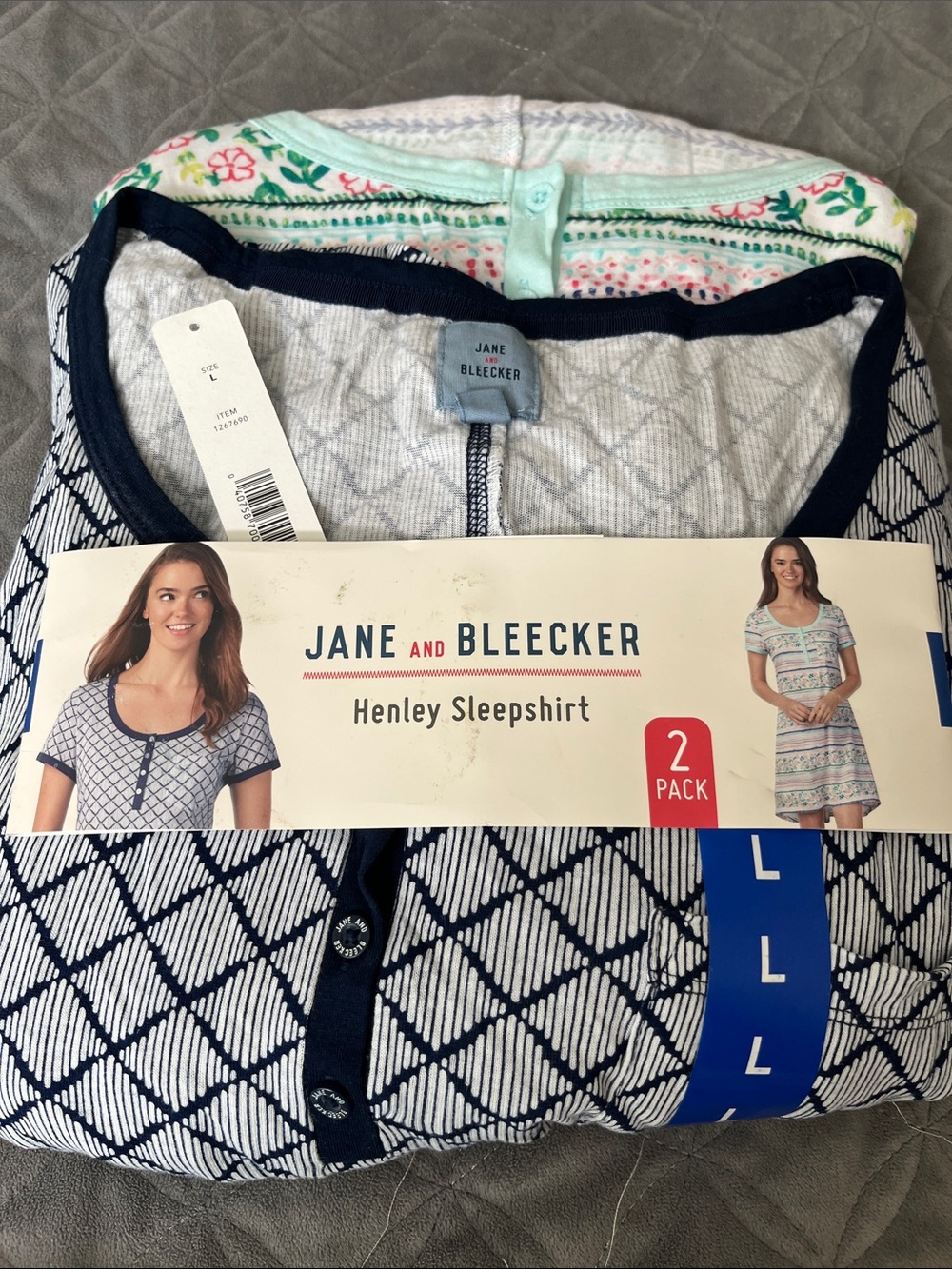 Jane and Bleecker Navy & White Henley Sleepshirts - 2 Pack